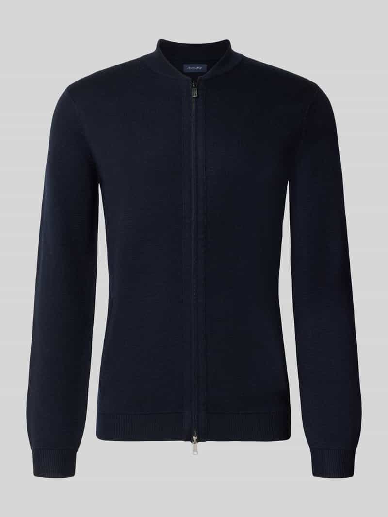 Christian Berg Men slim fit gebreid jack van katoenmix met opstaande kraag