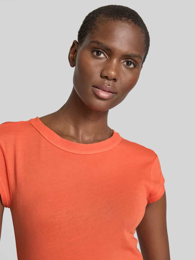 Marc O'Polo Slim fit T-shirt van puur katoen met geribde ronde hals