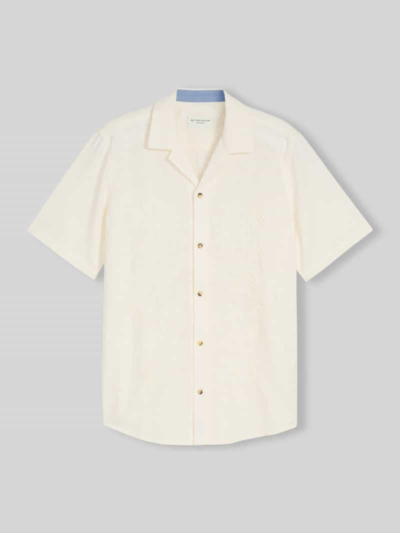 Tom Tailor Regular Fit Freizeithemd mit Stitching in Offwhite Melange, Größe M 2016334M