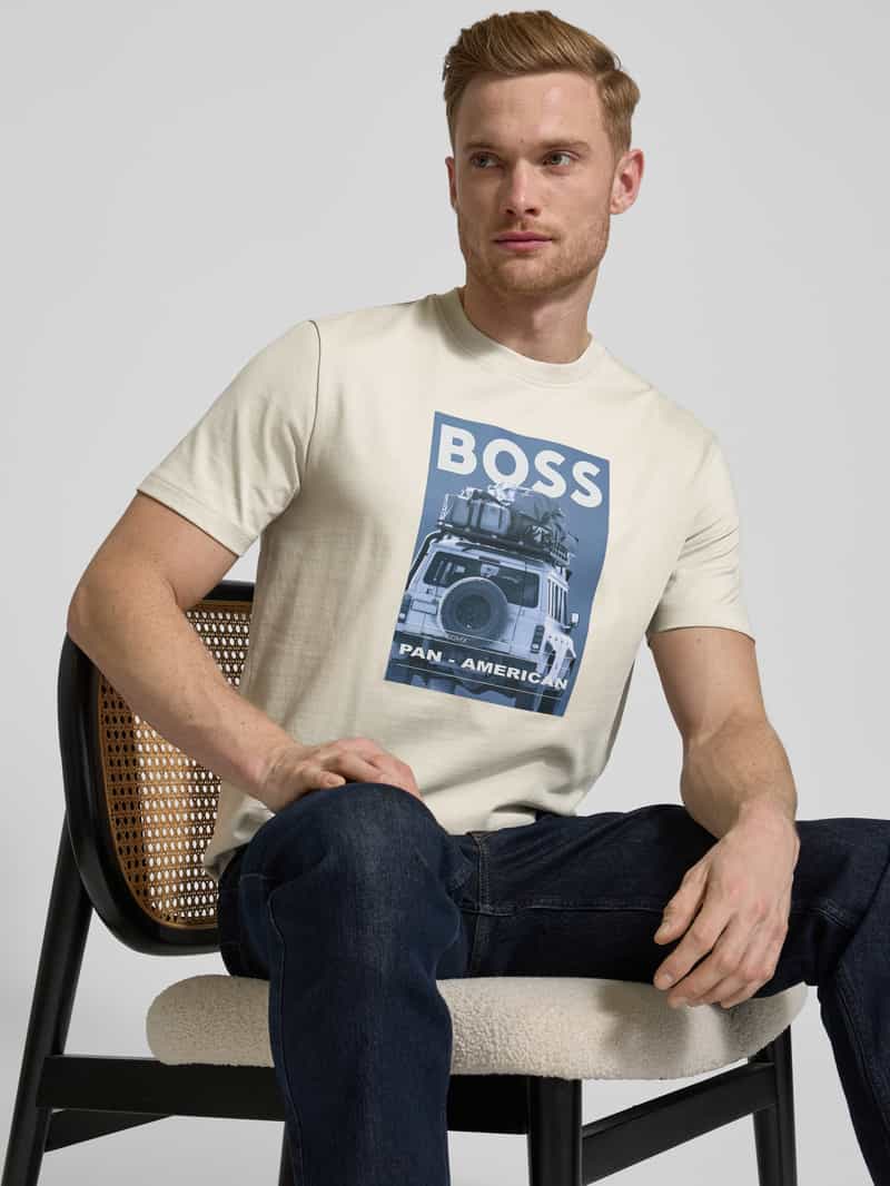 Boss Orange T-shirt met label- en motiefprint model 'mextour'