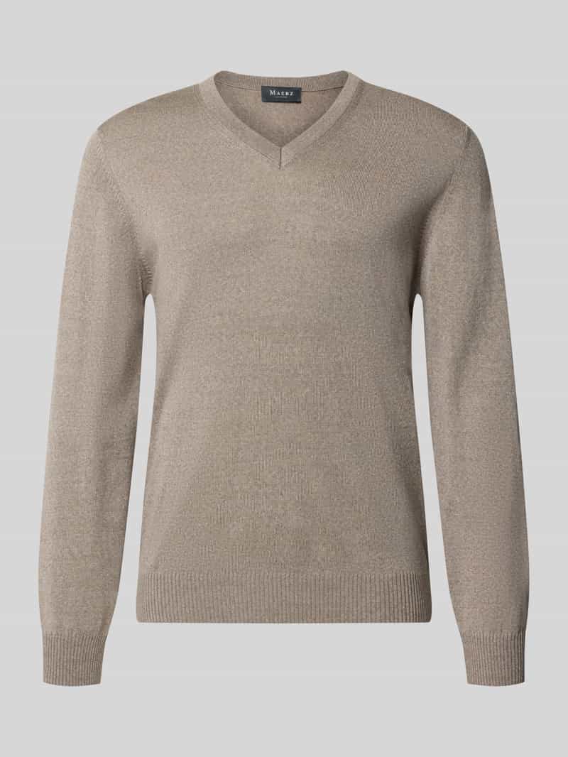 Regular fit gebreide pullover van zuivere scheerwol met v-hals