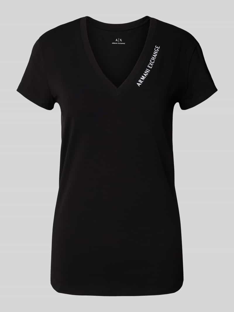 Armani Exchange T-shirt met labelstitching en V-hals