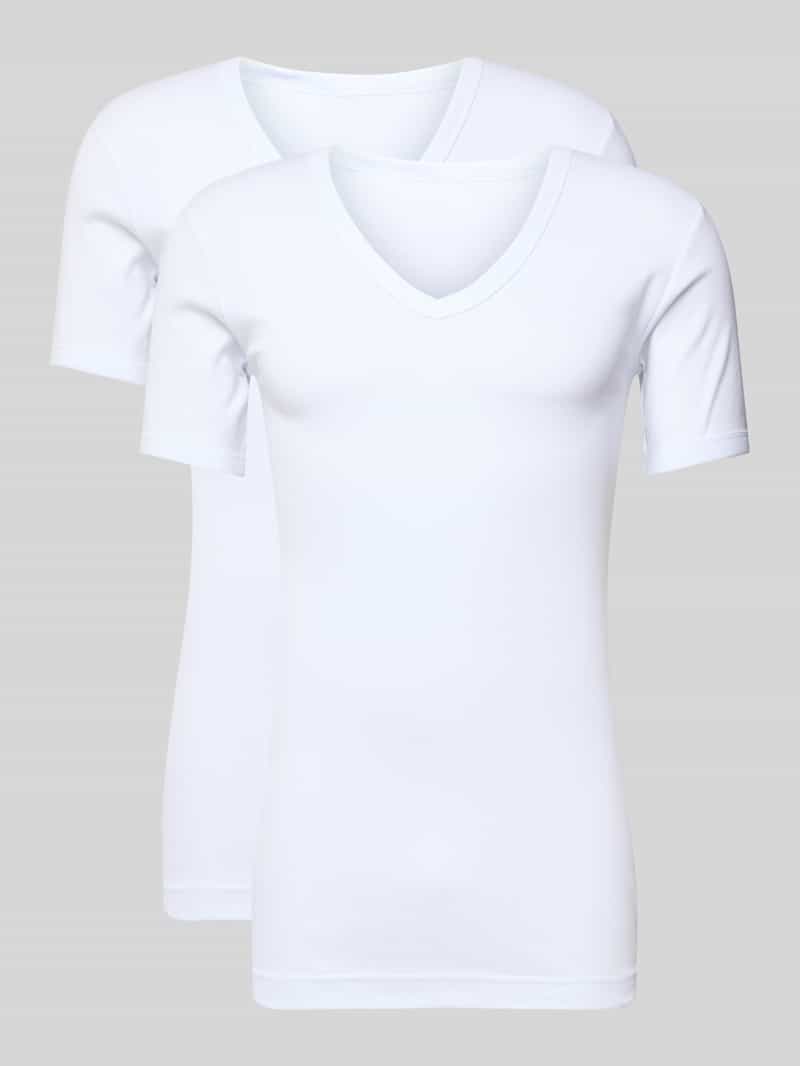 T-shirt met geribde V-hals in Set van 2