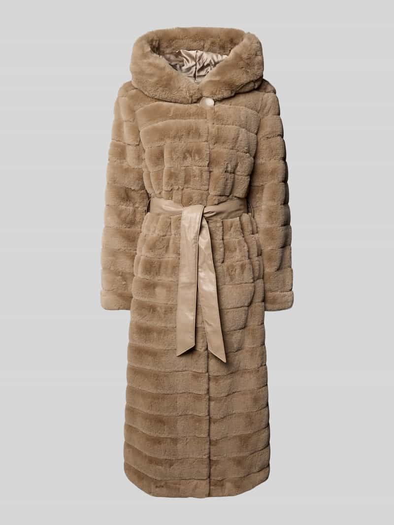 PETITE M. Jas van teddy met capuchon en strikceintuur