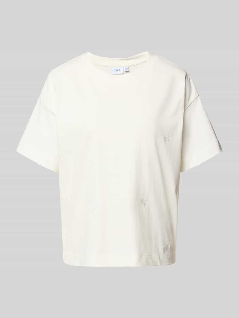 Vila T-shirt met geribde ronde hals model 'MONIE'