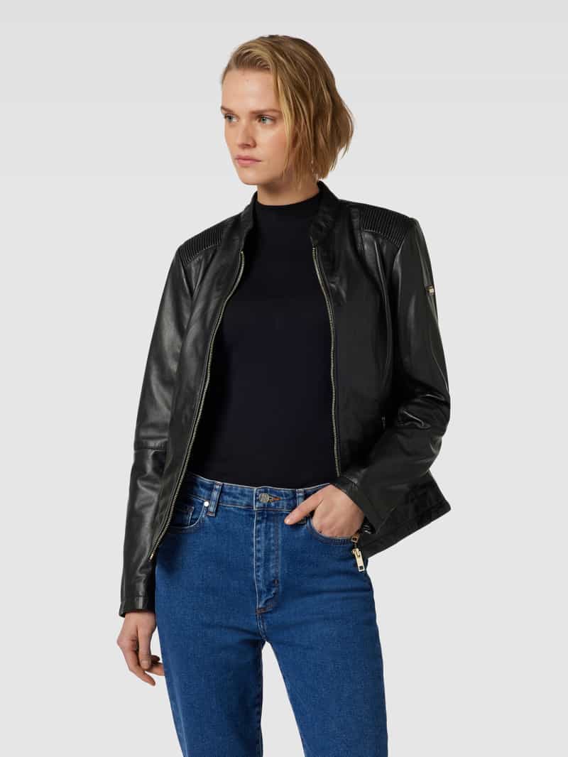 Zwart leren jack met siernaden Cabrini