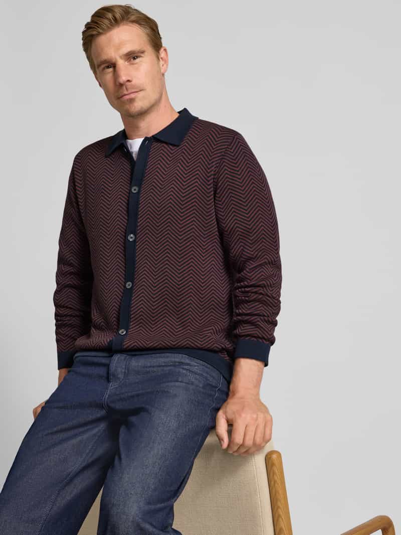 Christian Berg Men Regular fit gebreid jack met platte kraag