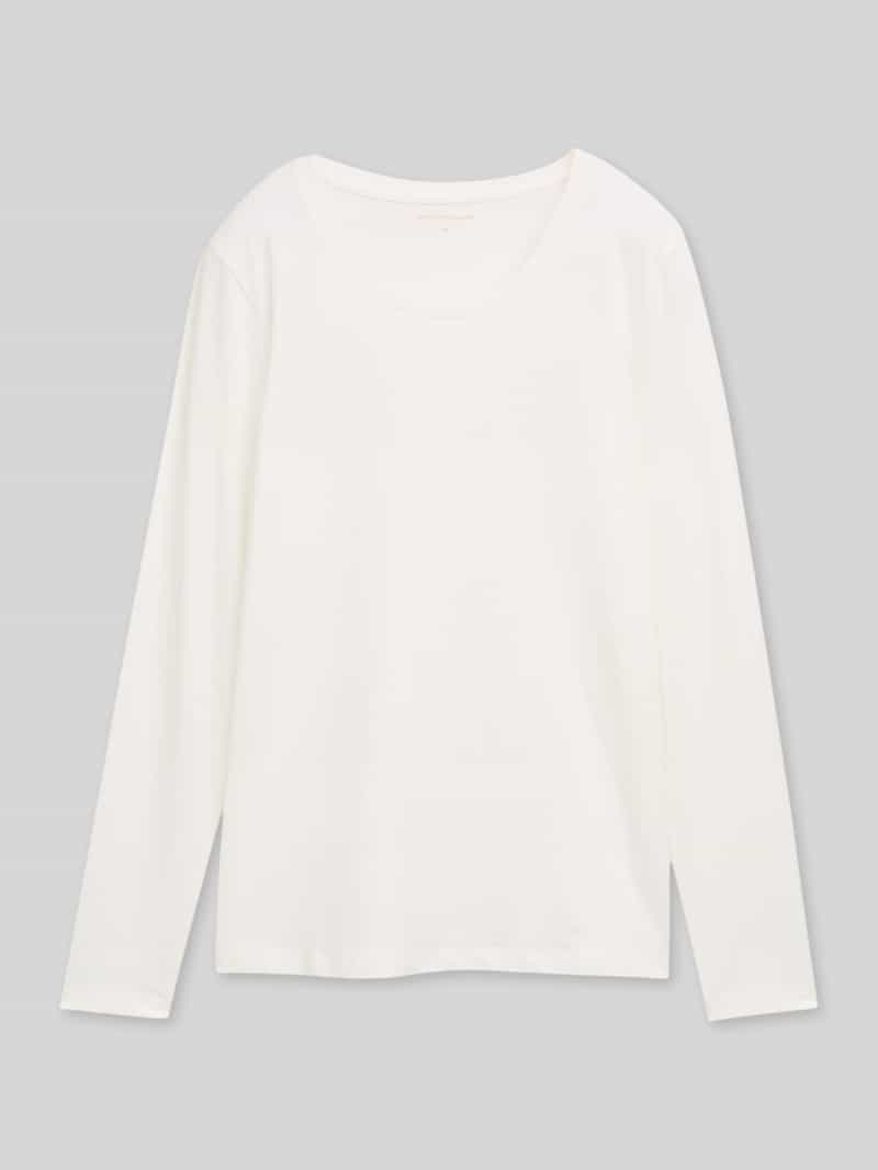 Tom Tailor - Slim fit T-shirt met lange mouwen en logoprint - Maat M - Whisper White