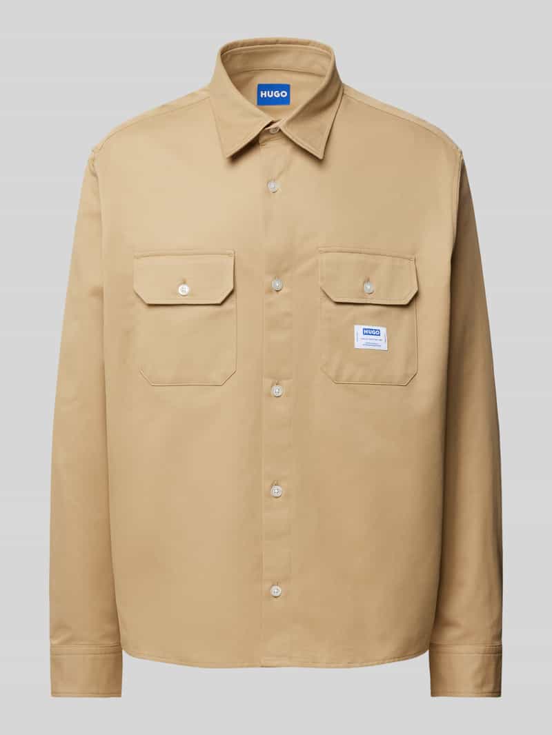 Hugo Blue Regular fit vrijetijdsoverhemd met paspelzakken op de borst model 'Ekynone'