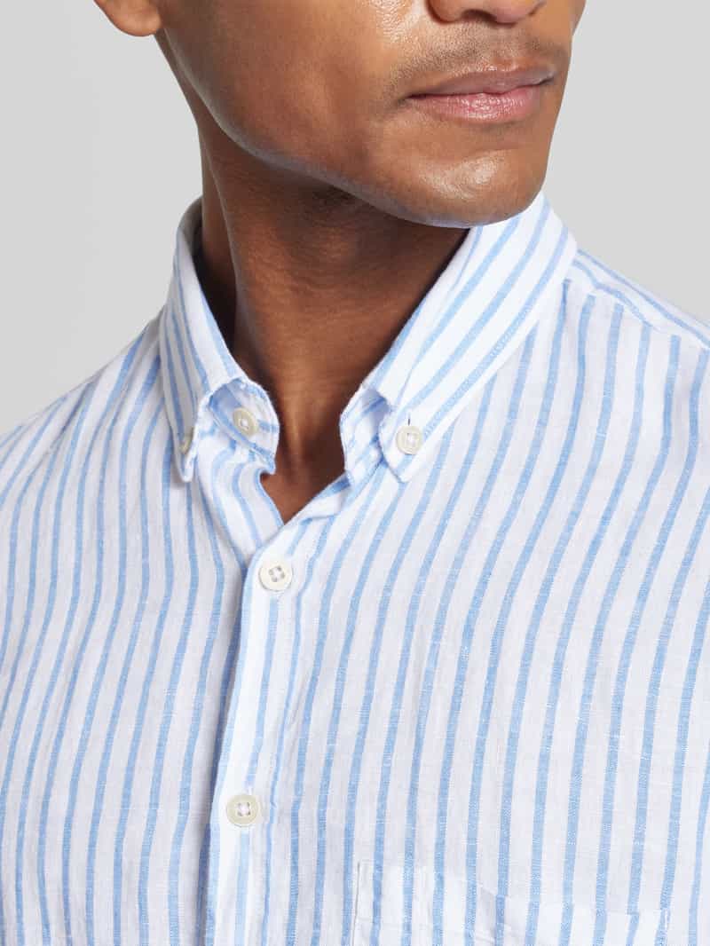 BRAX Regular fit linnen overhemd met borstzak model 'Dirk'