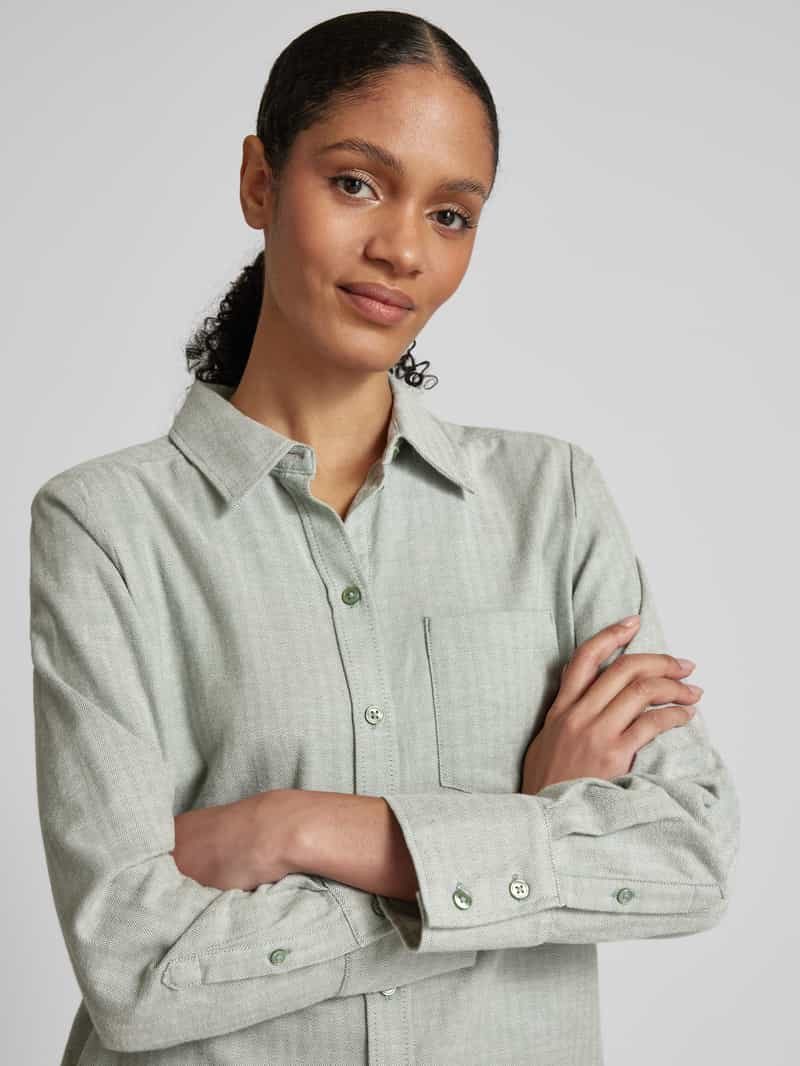 Tom Tailor Regular fit overhemdblouse van puur katoen met visgraatmotief