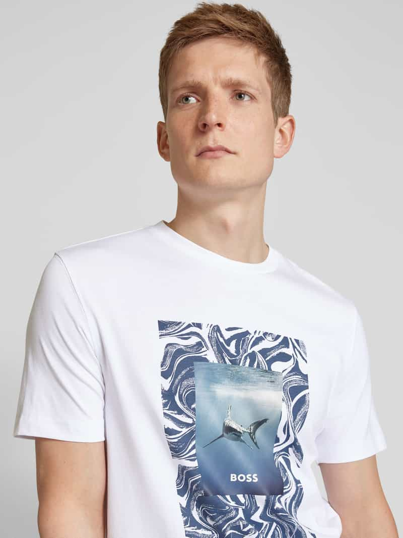 Boss Orange T-shirt met label- en motiefprint model 'Te_Tucan'