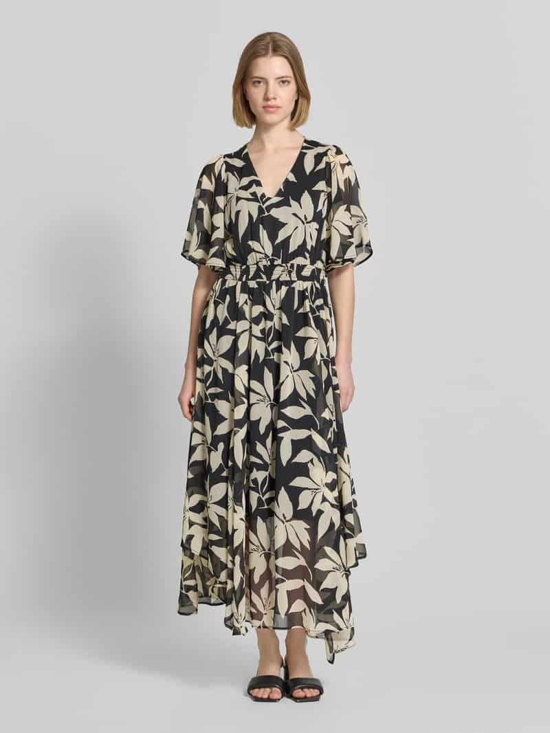 S.Oliver Getailleerde chiffonjurk met all-over motief zwart, foto 3