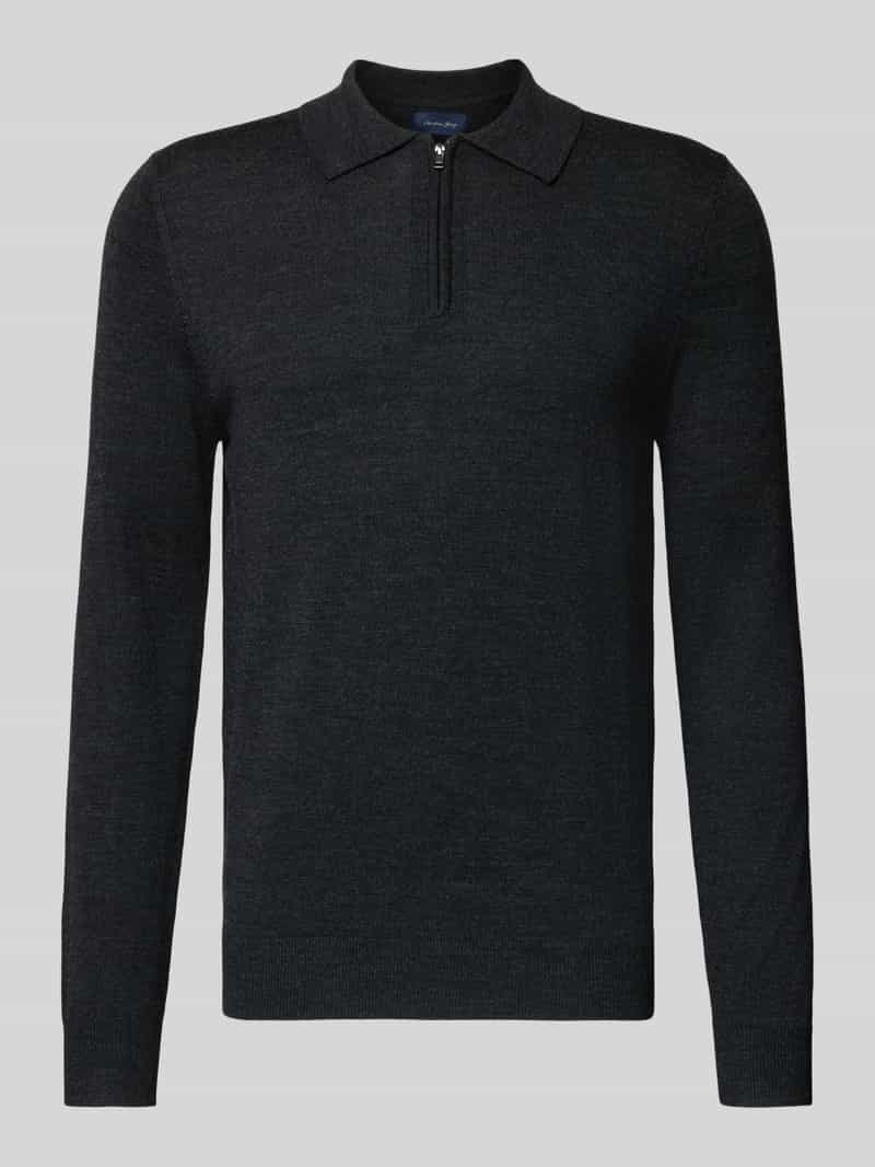Christian Berg Men Regular fit gebreide pullover van wolmix met platte kraag