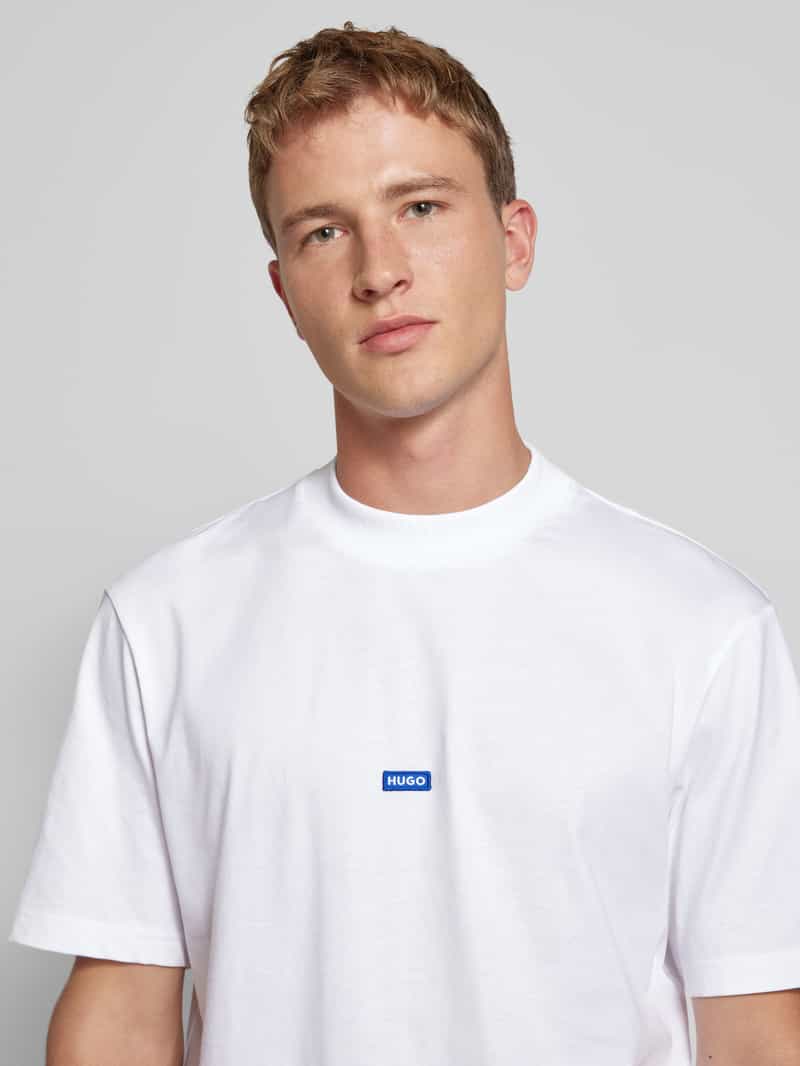Hugo Blue T-shirt met labelstitching model 'Nieros'