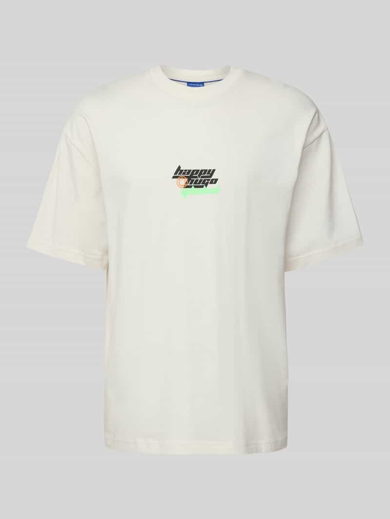 Hugo Blue T-shirt met labelprint model 'Nerperi'