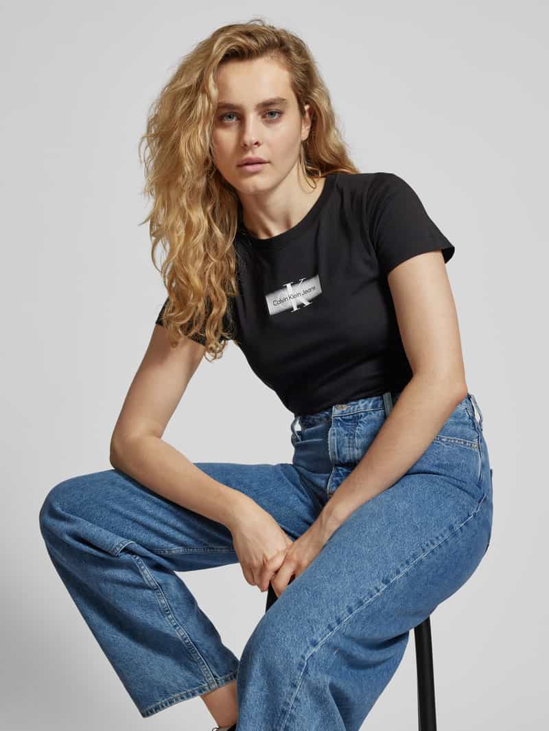 Calvin Klein Jeans Slim fit T-shirt met labelprint model 'MONOLOGO'