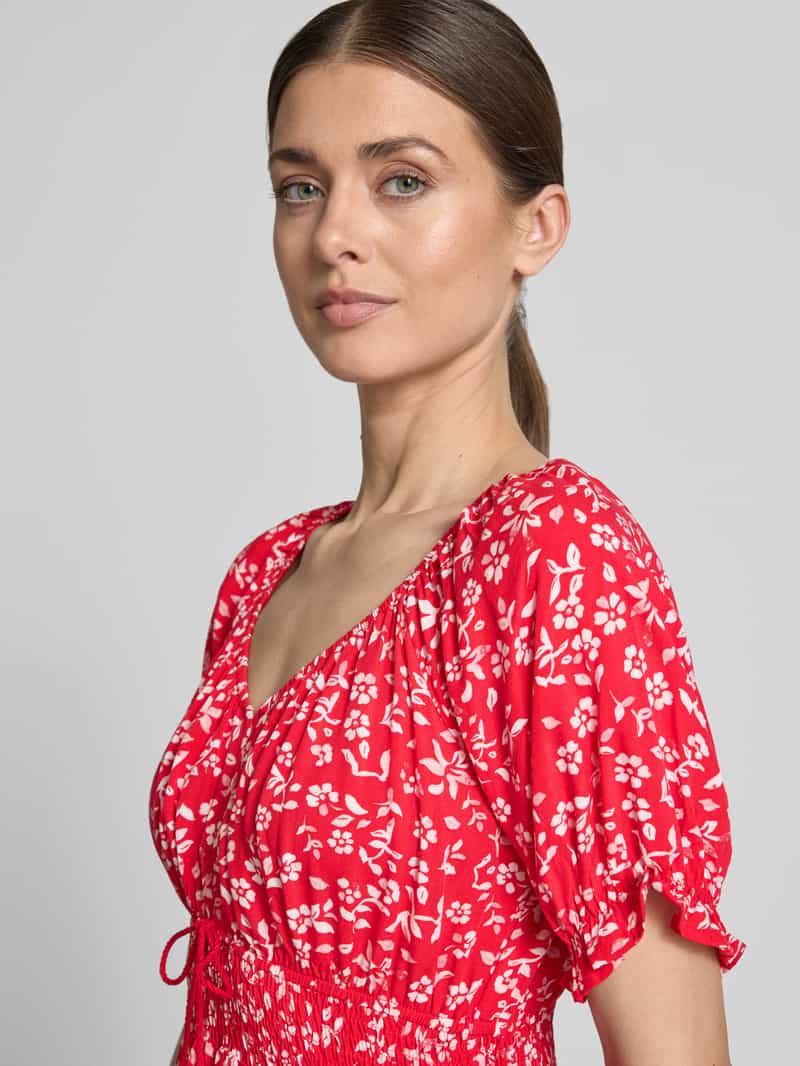 Apricot Mini-jurk van viscose met sierkwastjes en smokdetails rood, foto 4