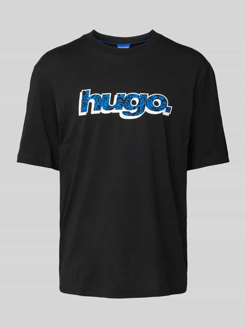 Hugo Blue T-shirt met labelprint model 'Nugibol'
