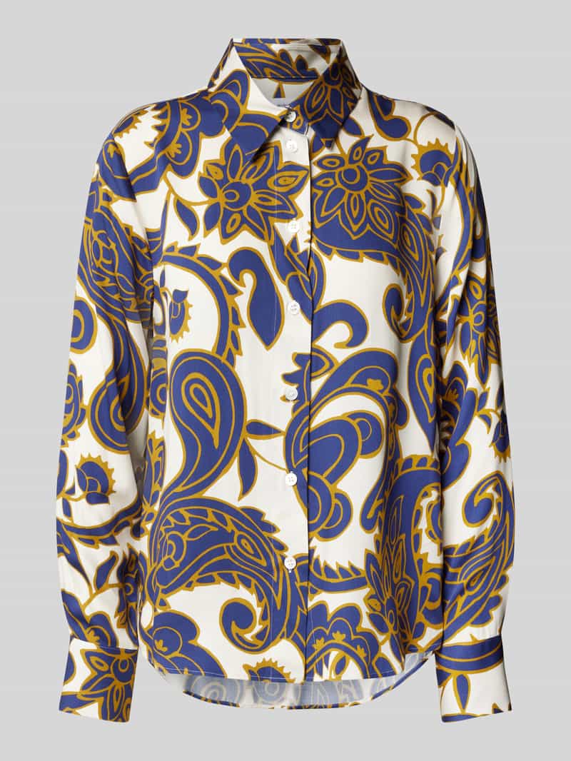 Seidensticker Overhemdblouse Zwarte roos Lange mouwen kraag paisley