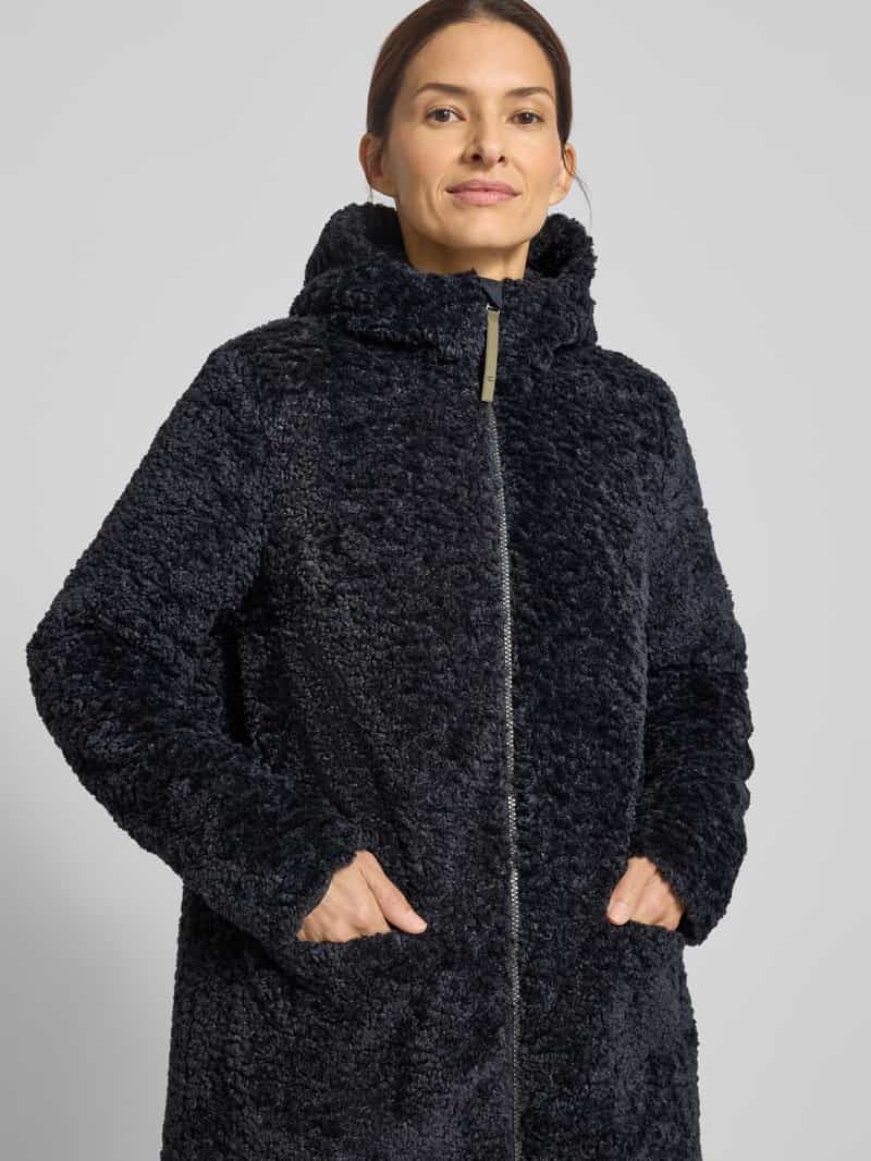 camel active Lange jas van teddybont met capuchon en tweewegsritssluiting