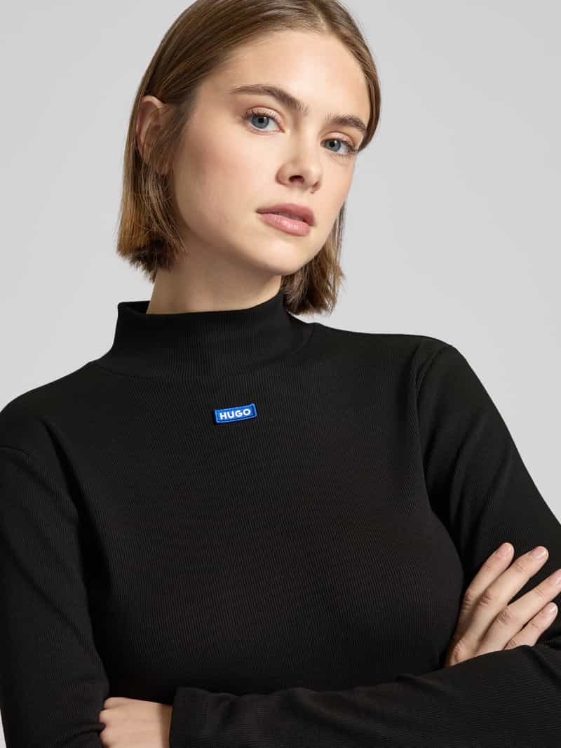 Hugo Blue Shirt met lange mouwen van viscose met geribde opstaande kraag