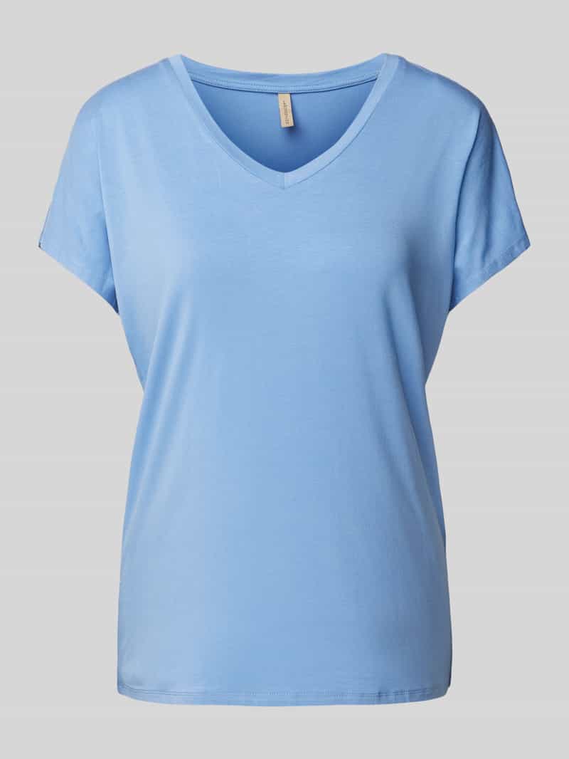 Soyaconcept T-shirt met geribde V-hals model 'Marica'