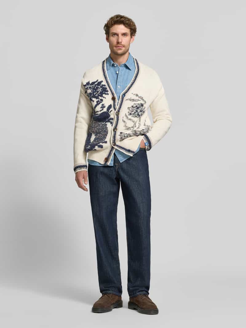 Scotch & Soda Regular fit gebreid jack met v-hals model 'INTARSIA'
