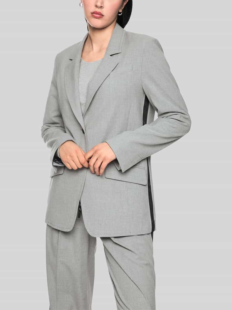 Marc Cain Regular fit lange blazer met contrasterende strepen
