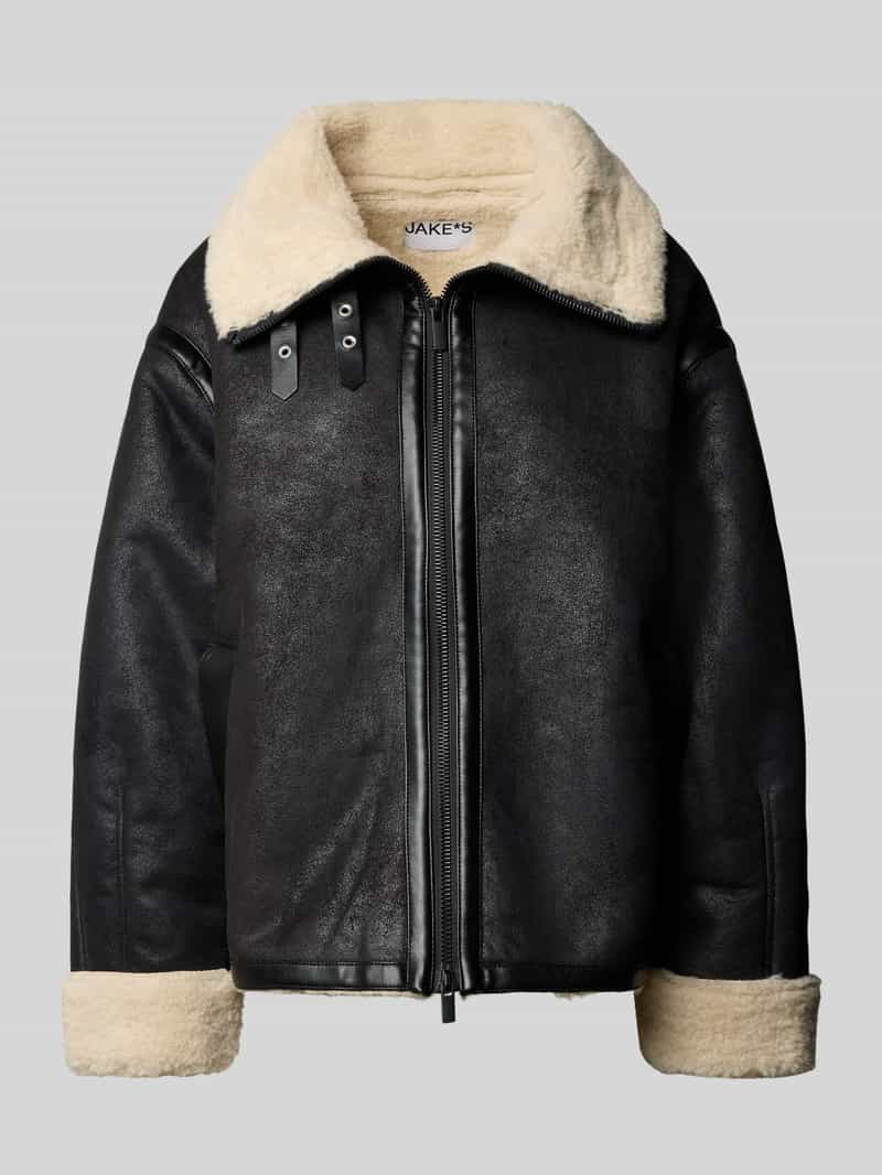 Jake*s Casual Relaxed fit jack met tweewegsritssluiting en imitatiebont