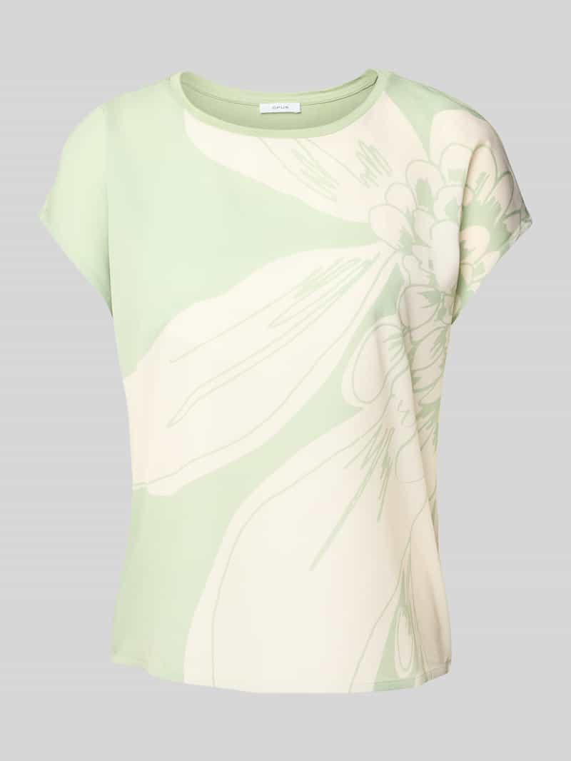 Opus T-shirt met geribde ronde hals model 'Samelie'