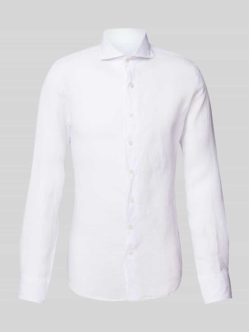 Profuomo Slim fit linnen overhemd met haaikraag