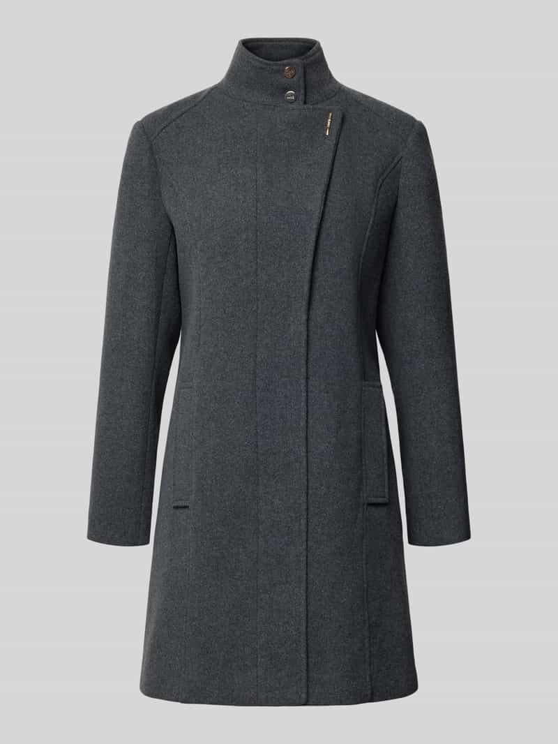Slim fit lange jas met opstaande kraag en steekzakken