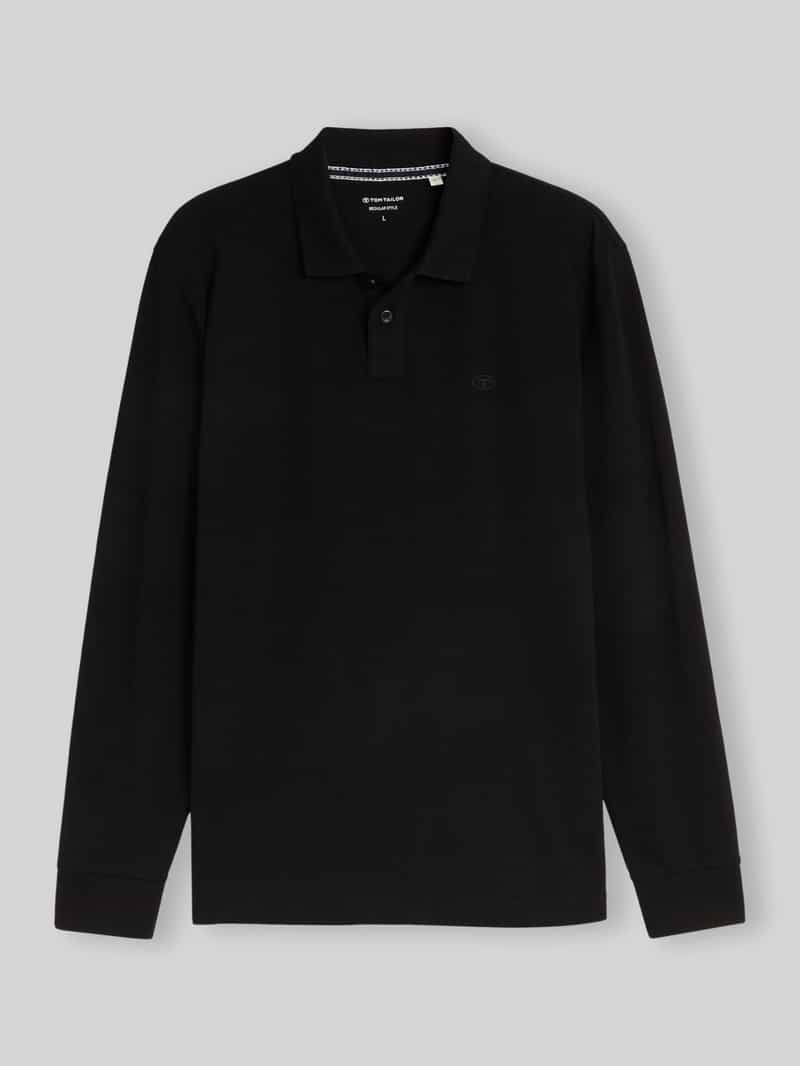 Tom Tailor - Piqué-poloshirt met lange mouwen - Maat S - Black