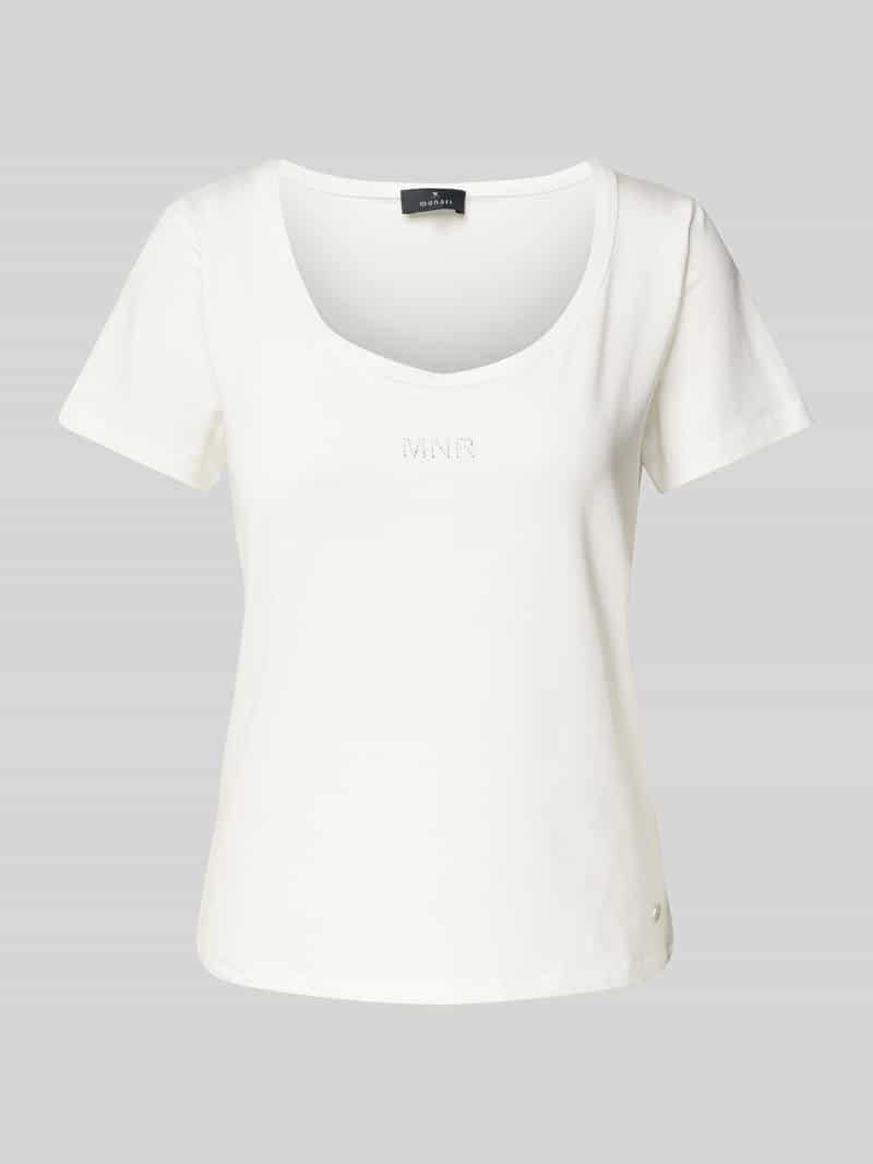 monari T-shirt met geribde boothals