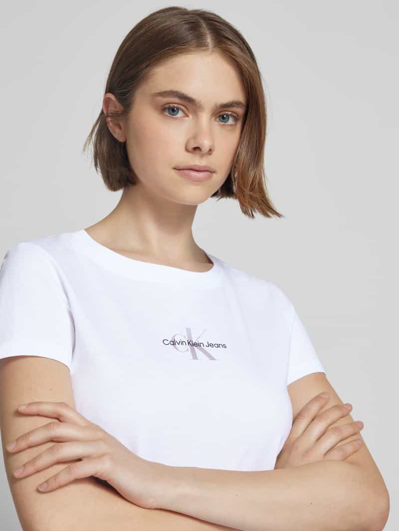 Calvin Klein Jeans T-shirt met labelprint en geribde ronde hals
