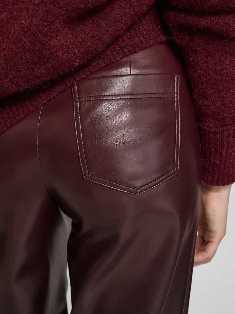 Marc Cain Wide fit stoffen broek in leerlook met siernaden