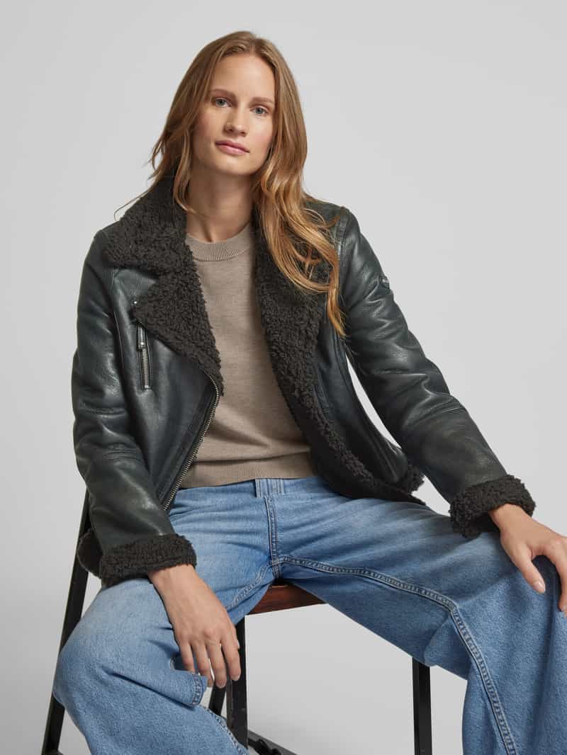 Cabrini Straight fit leren jack in bikerlook van lamsnappa