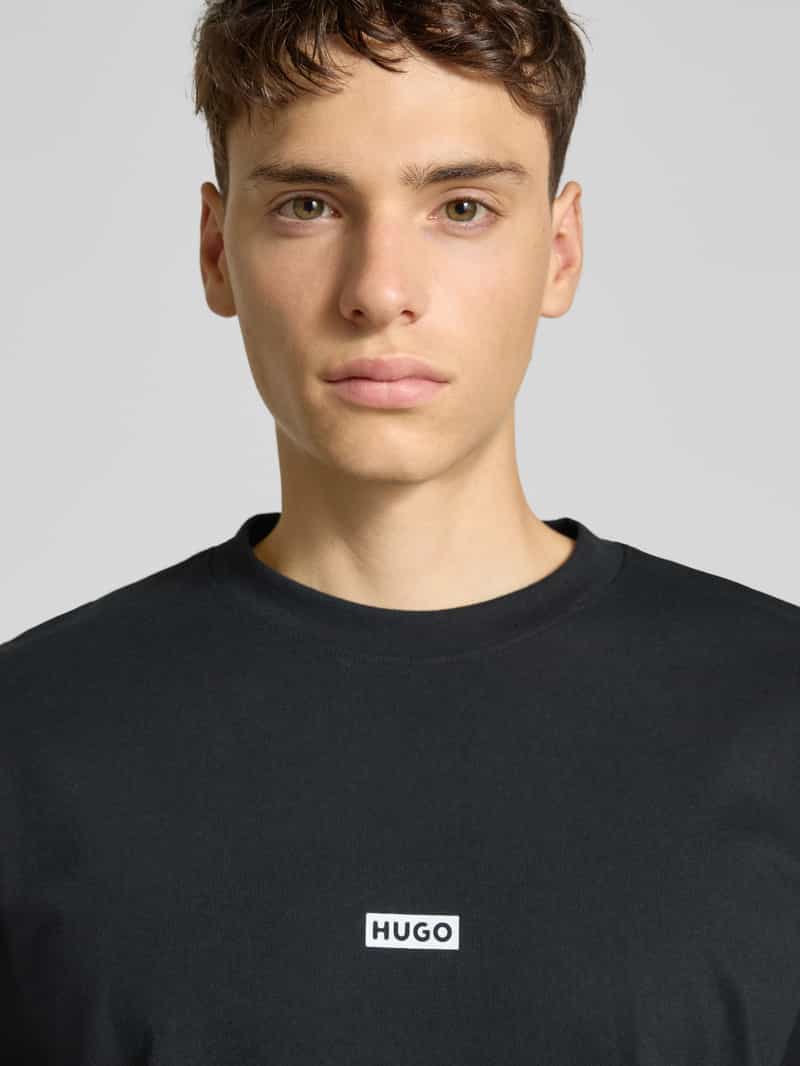 Hugo Blue T-shirt met labelprint model 'Nalono'