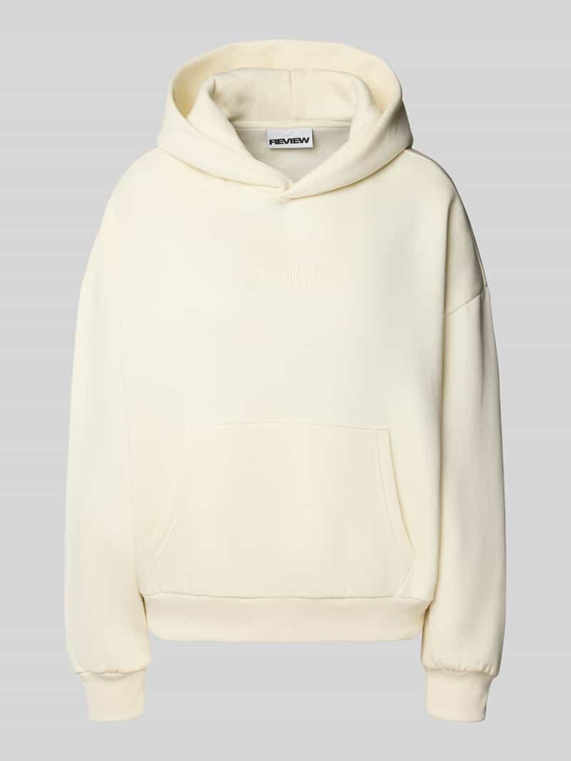 Review Hoodie met labelstitching en kangoeroezak