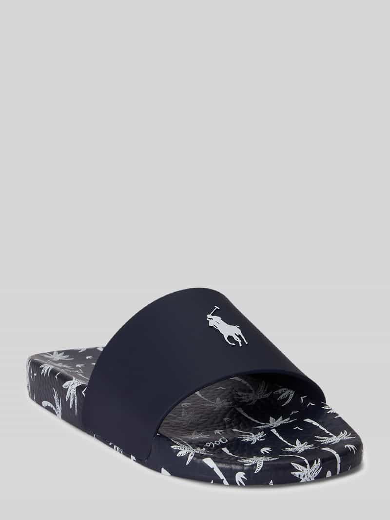 Badslippers met all-over motief op de zool