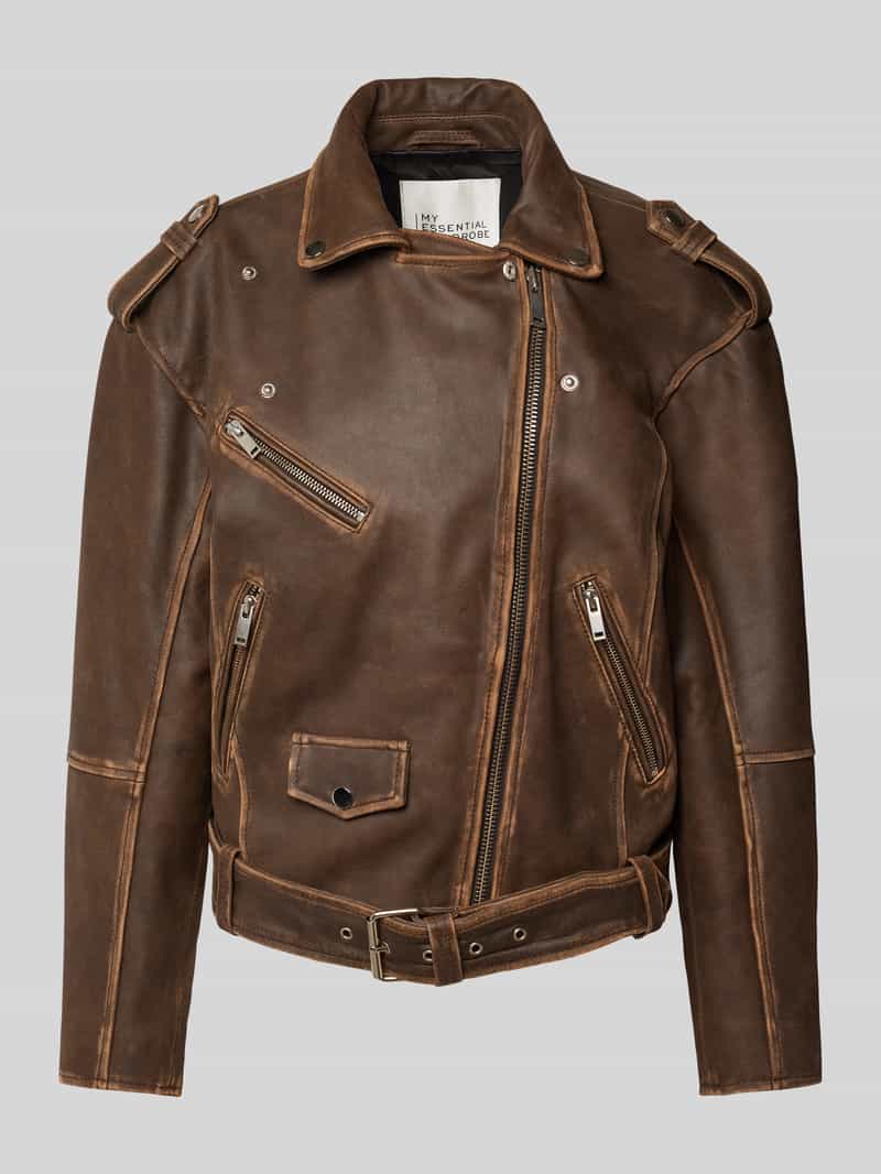 My Essential Wardrobe Leren jack met ritszakken model 'Gilo'