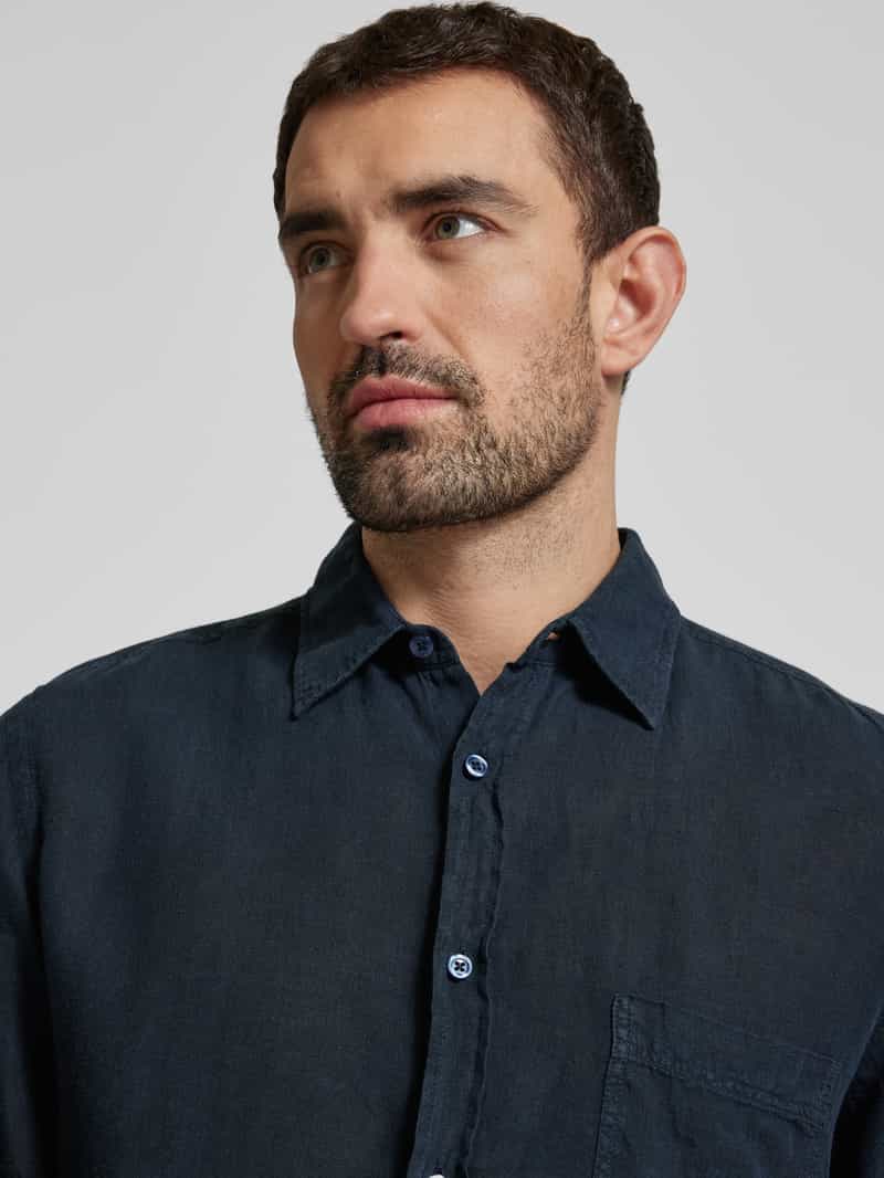 Boss Orange Regular fit linnen overhemd met borstzak model 'Relegant'