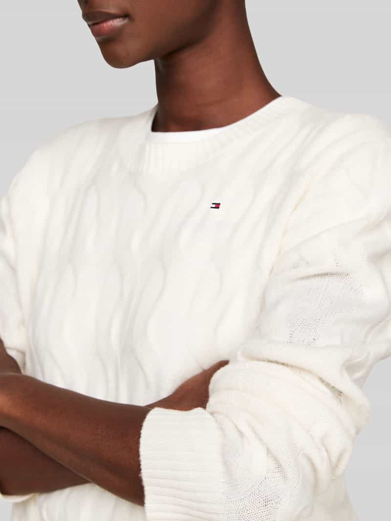 Tommy Hilfiger Regular fit pullover van pure wol ecru, foto 4