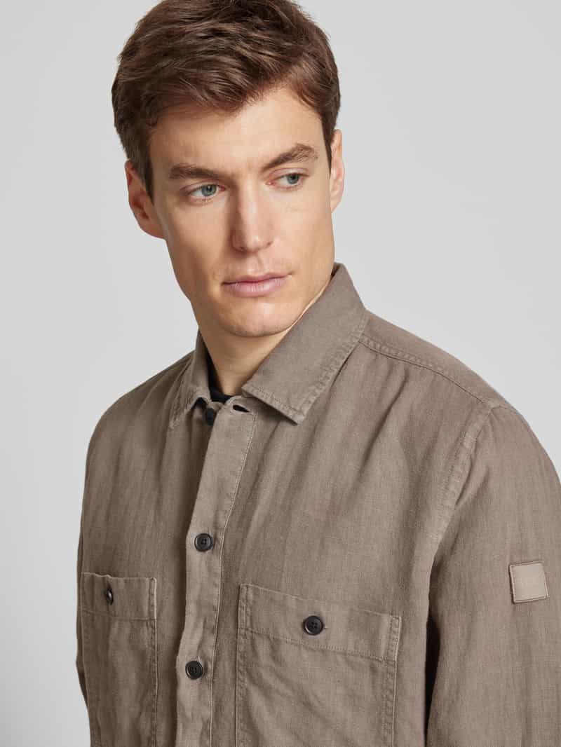 Boss Orange Regular fit linnen overhemdjack met borstzakken model 'Locky'