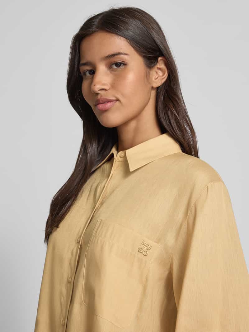 HUGO Relaxed fit linnen overhemdblouse met borstzak model 'Evona'