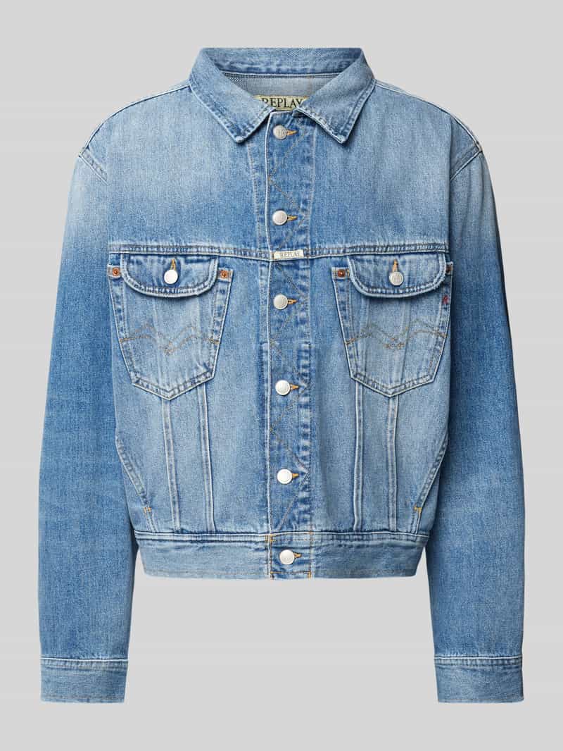 Replay Regular fit jeansjack met deelnaden