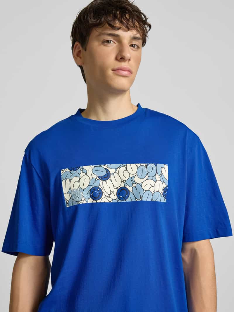 Hugo Blue T-shirt met motiefprint model 'Nurix'