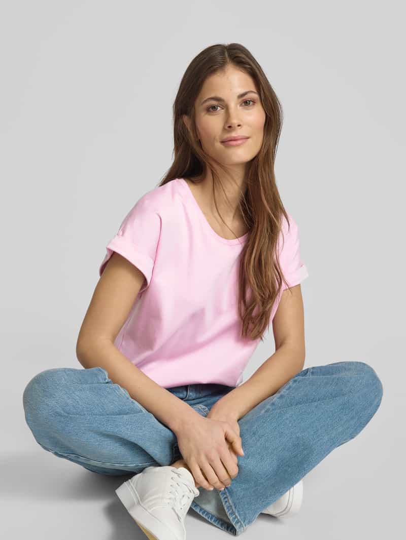 monari T-shirt met geribde ronde hals