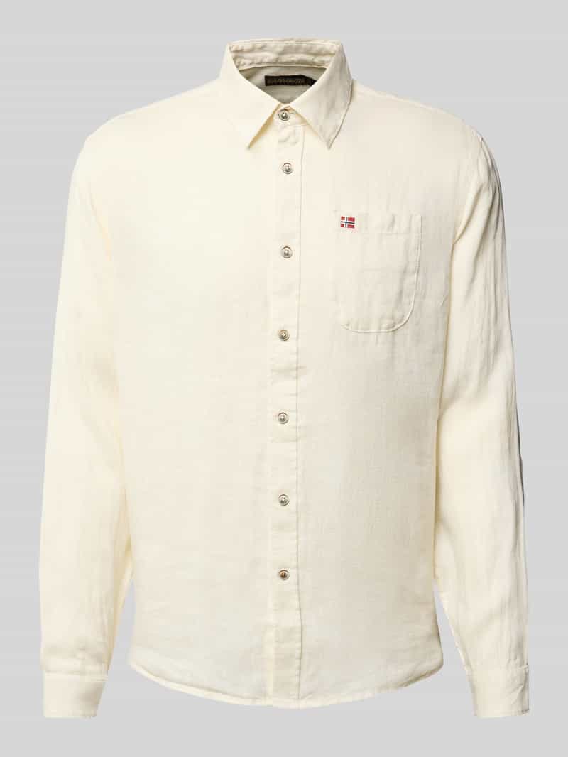 Napapijri Slim fit linnen overhemd met logostitching